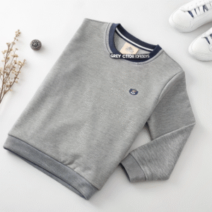 Grey Cotton Sweatshirt with Chest Logo