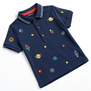 Dark Blue Kids’ Polo T-Shirt with Embroidery