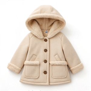 Beige Winter Coat with Faux Fur Hood