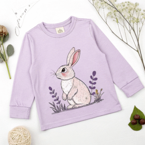 Pastel Lavender Long-Sleeve Bunny Print T-Shirt